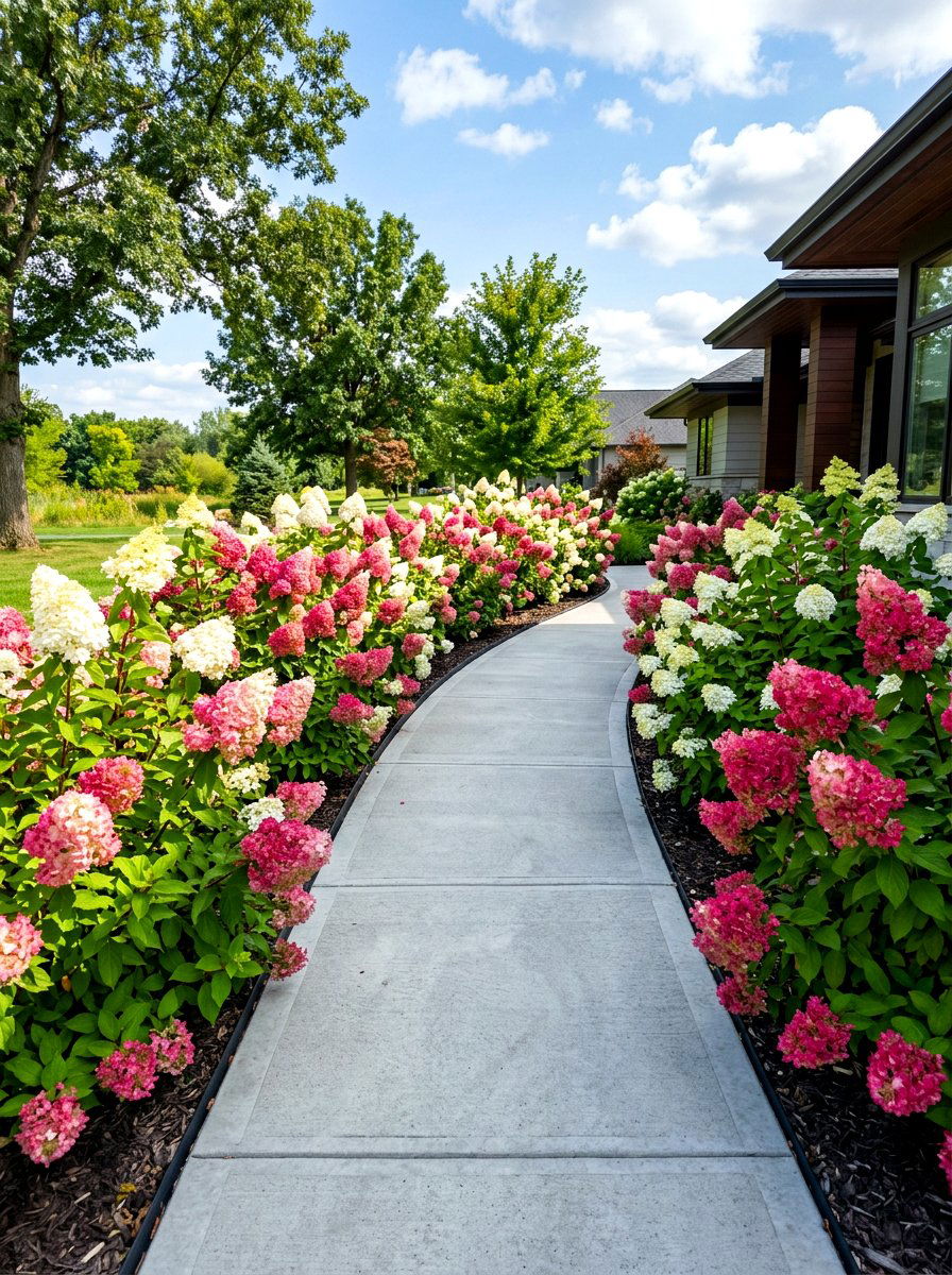 Strawberry sundae hydrangea color changing hedge - 30 hydrangea hedge ideas