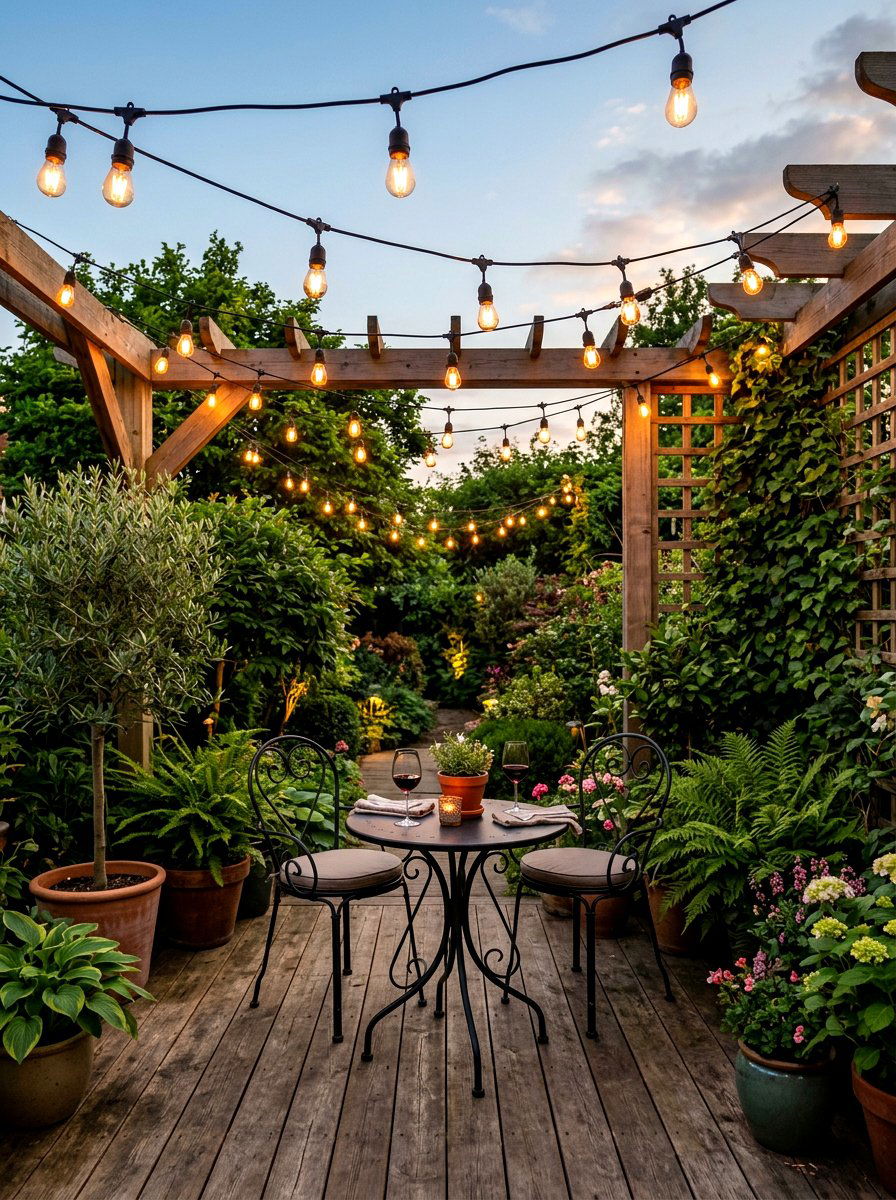 String Light Ambiance - 30 side yard landscaping ideas