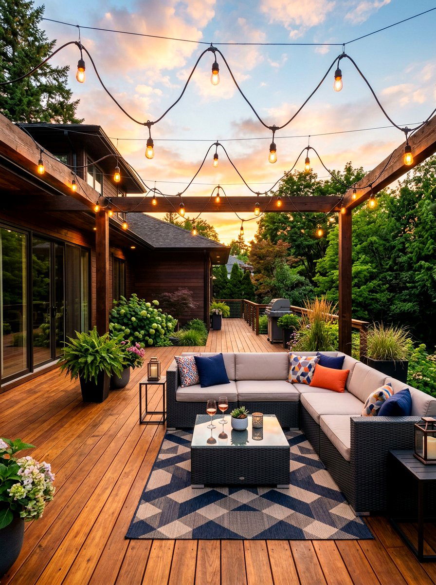 String Light Ambiance - 30 sunset hosting patio ideas