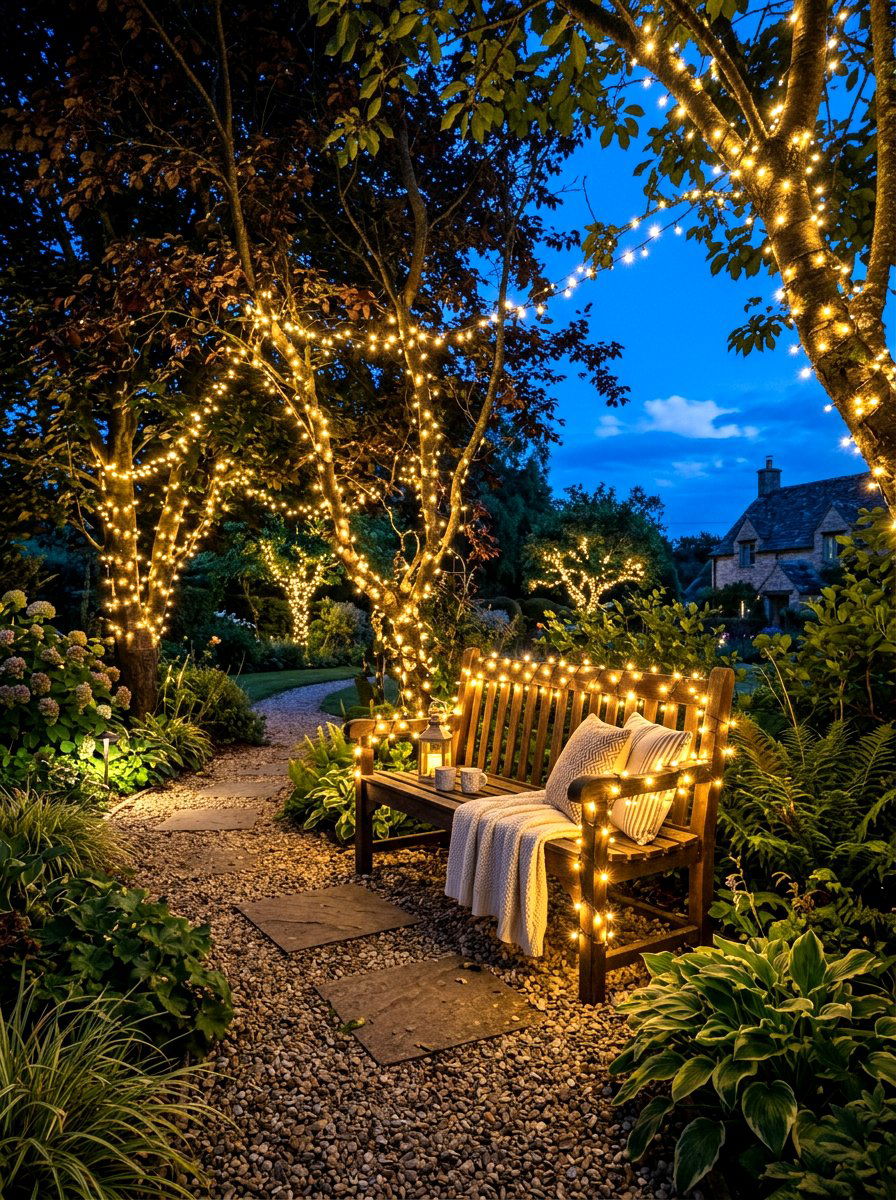 String Light Ambiance - 30 outdoor meditation corner ideas