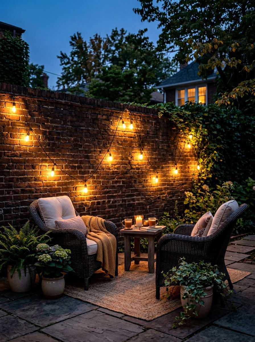 String Light Arrangement - 30 patio wall decor ideas