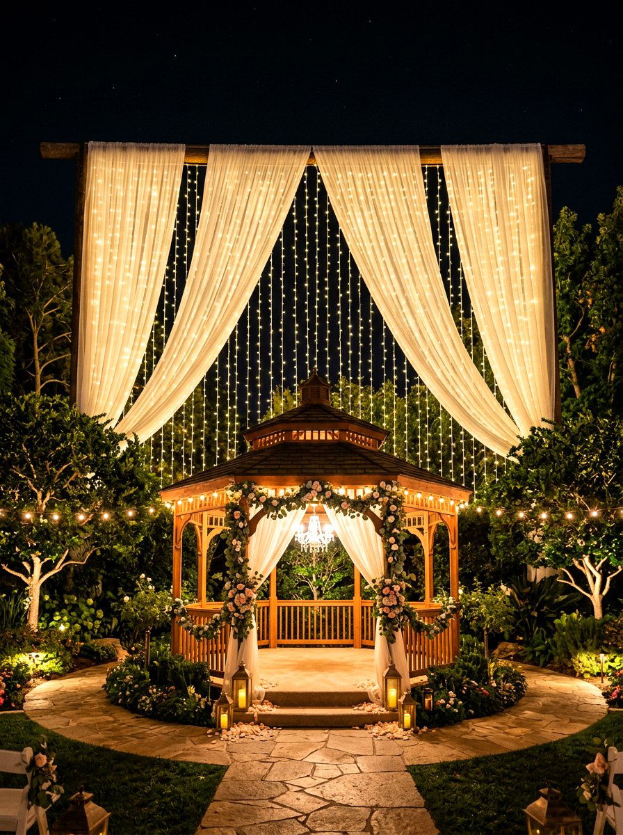 String Light Backdrop Curtain - 30 gazebo curtain ideas