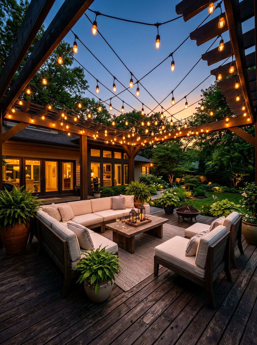 String Light Canopy - 30 budget backyard ideas