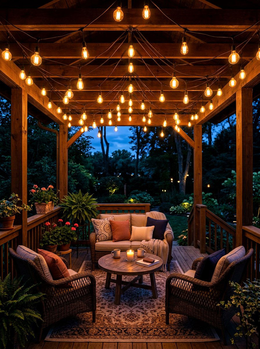 String Light Canopy - 30 Pinterest front porch decor ideas