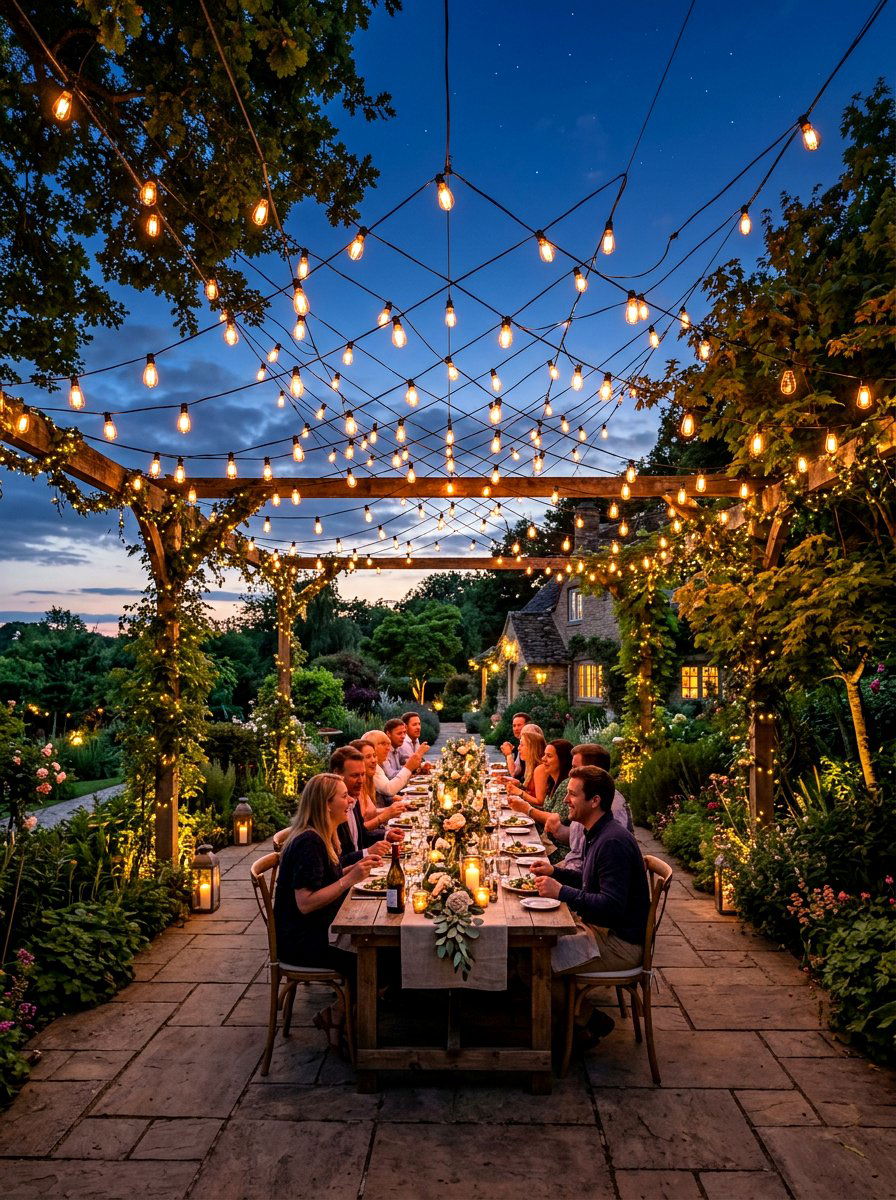 String Light Canopy - 30 indoor outdoor living ideas