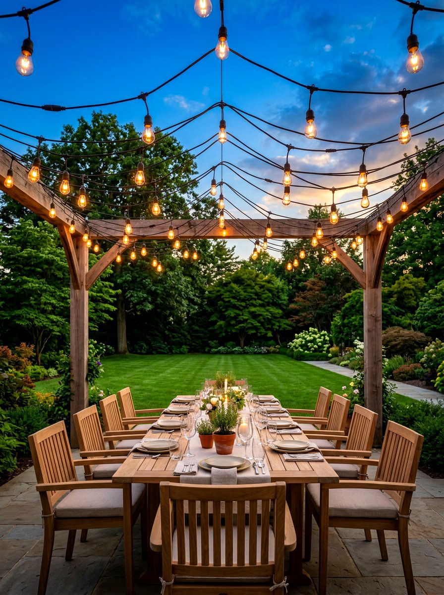 String Light Canopy - 30 patio dinner party ideas