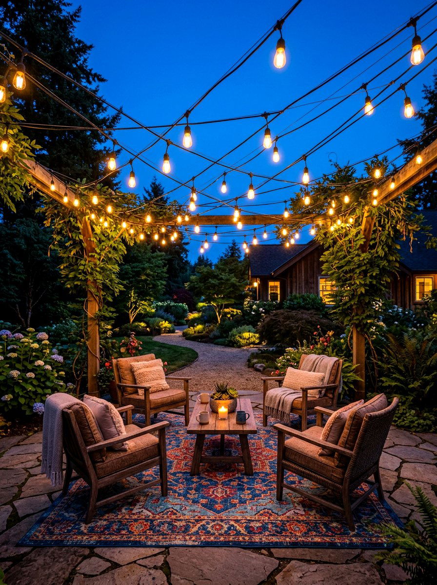 String Light Canopy - 30 small backyard ideas