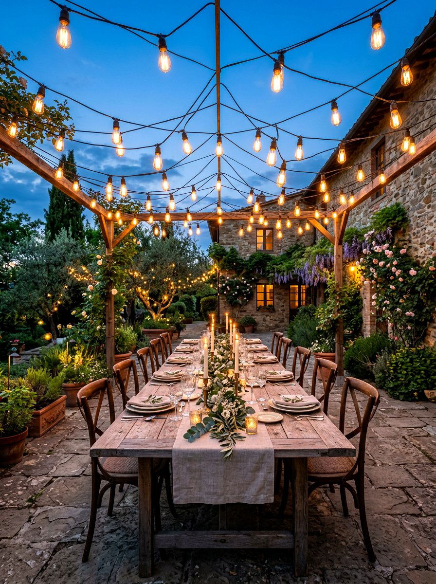 String Light Canopy - 30 backyard hosting aesthetic ideas
