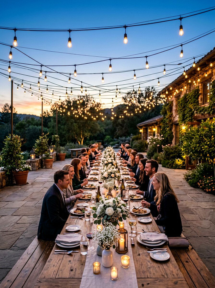 String Light Canopy Patio - 30 backyard entertaining zone ideas