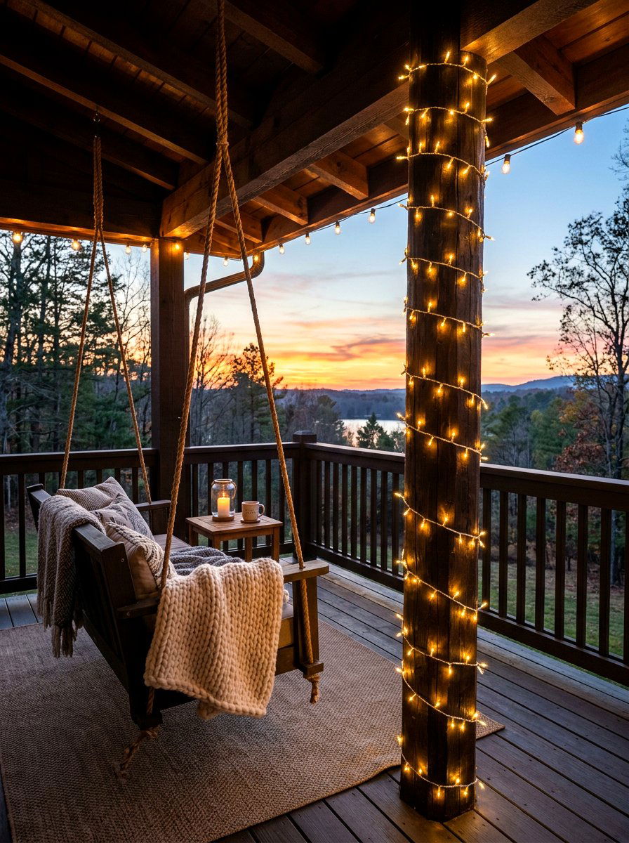 String Light Column Wrap - 30 porch columns decor ideas