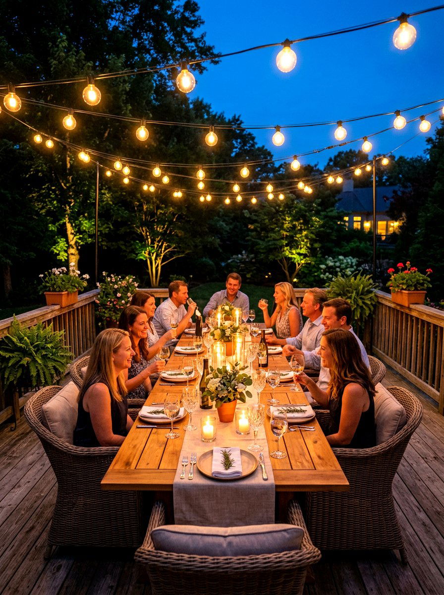 String Light Deck Dining - 30 deck dining zone ideas