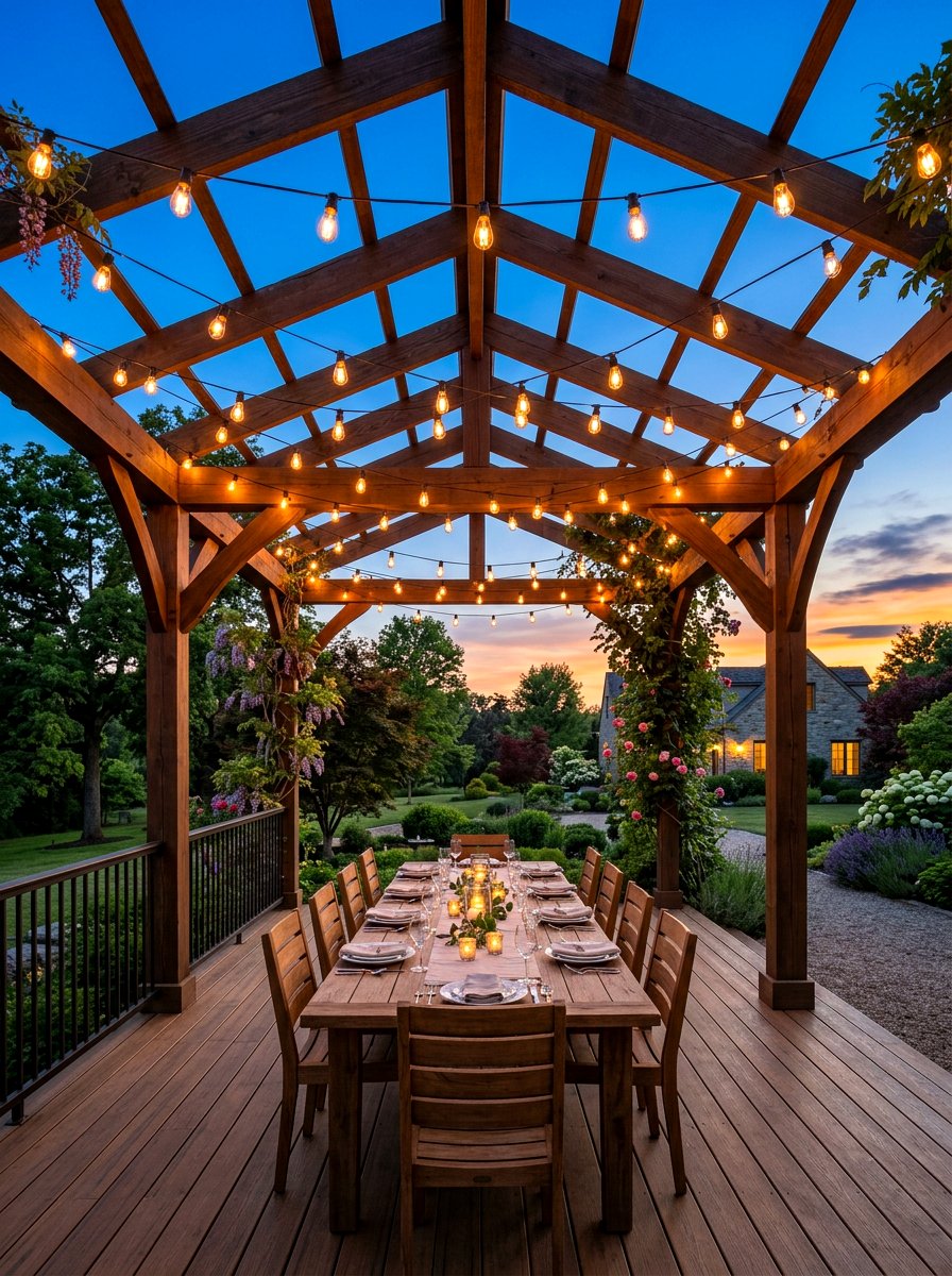 String Light Deck Pergola - 30 deck pergola ideas