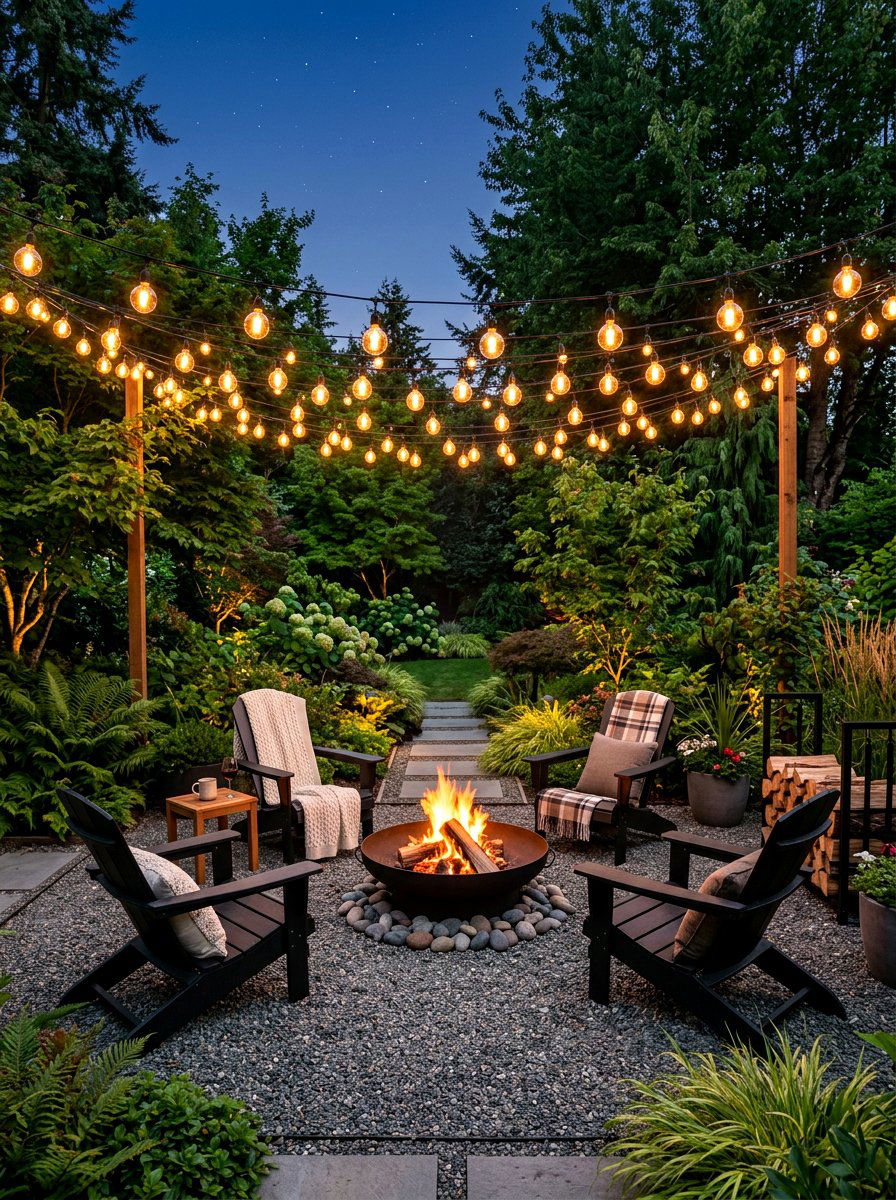 String Light Fire Pit - 30 fire pit gravel area ideas