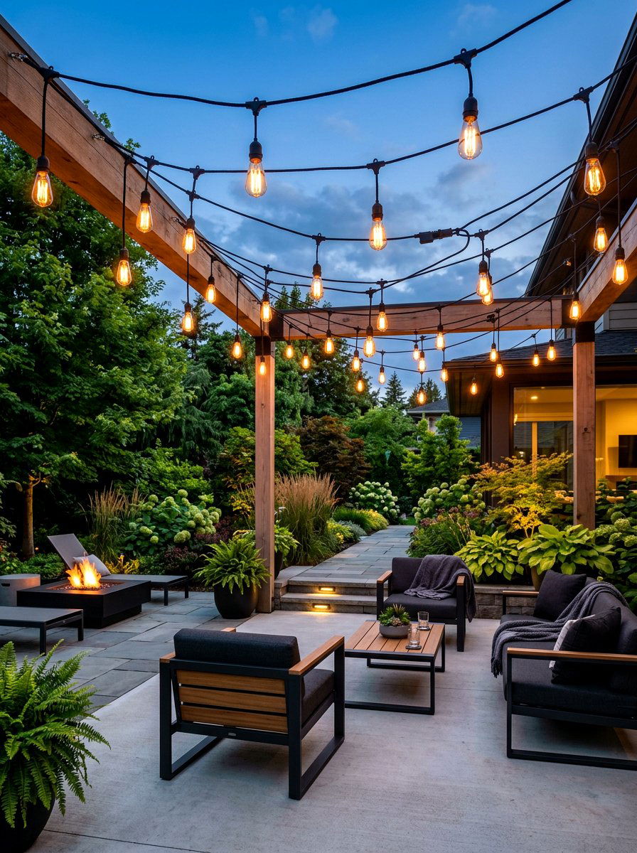 String Light Installation - 30 backyard hosting ideas