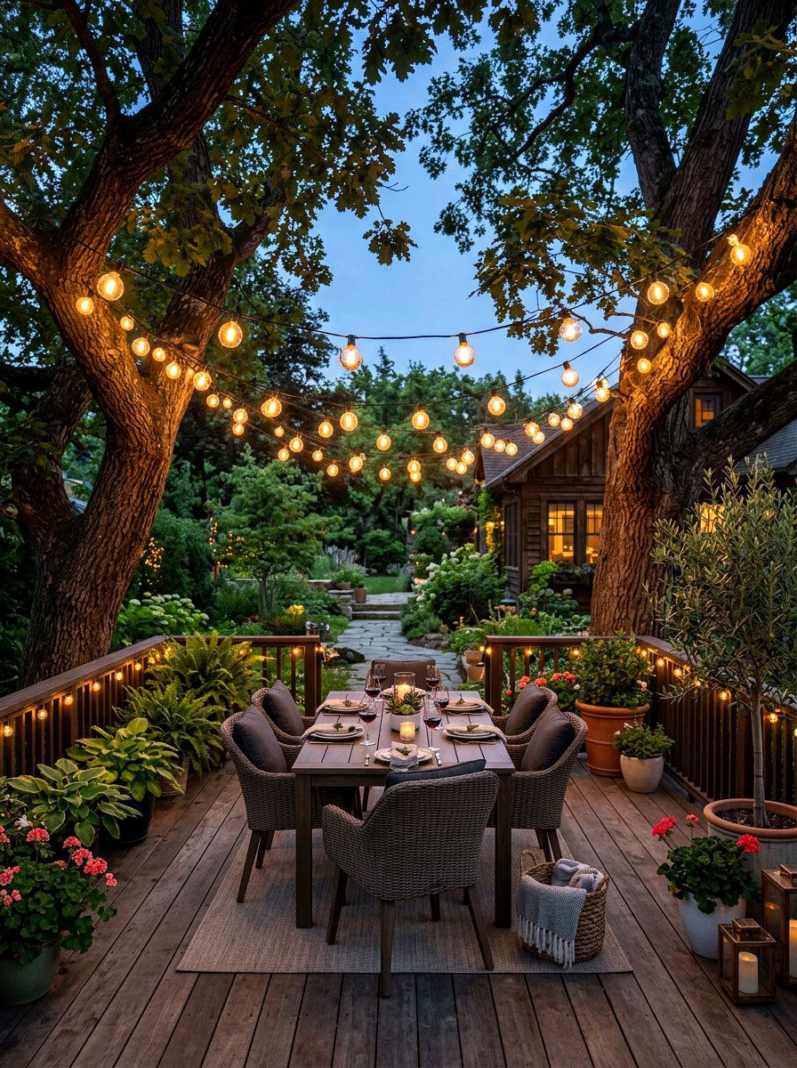 String Light Outdoor Canopy - 30 secret garden ideas