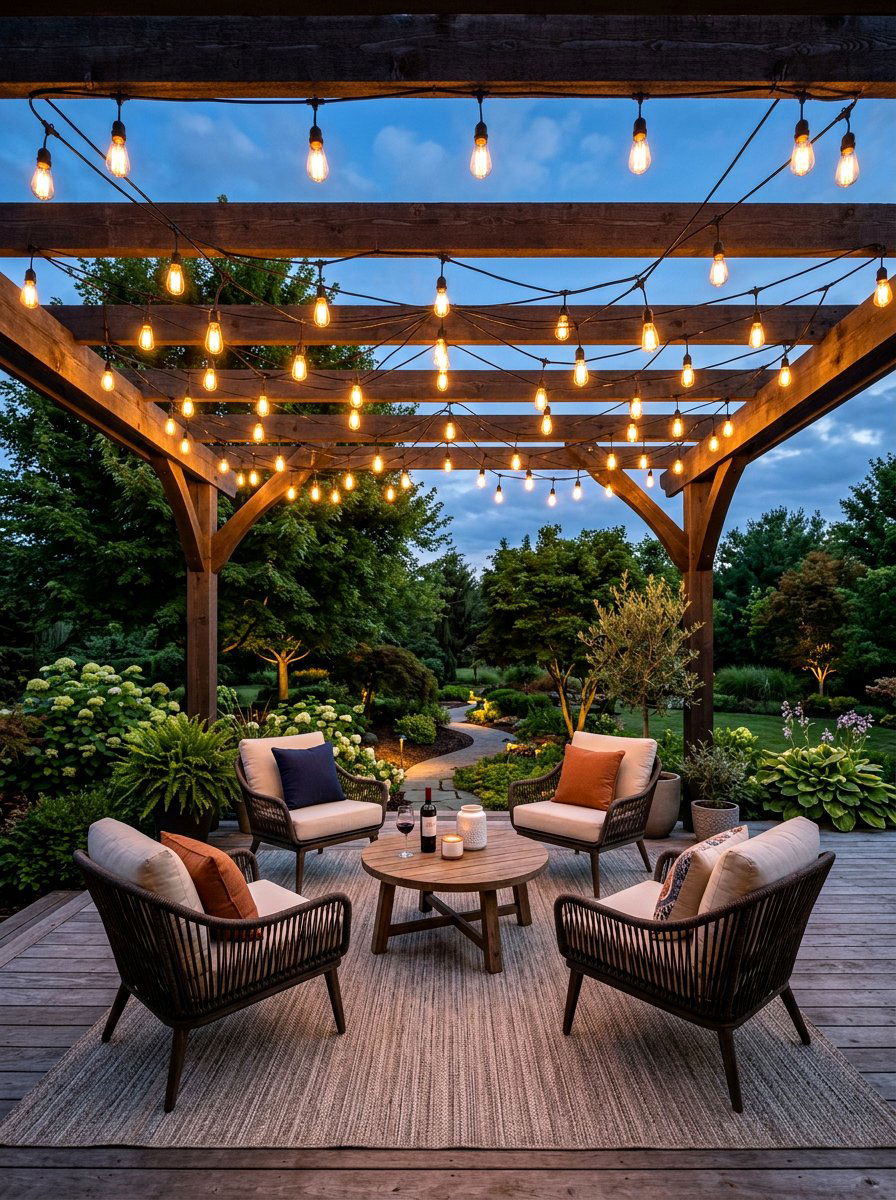 String Light Overhead Canopy - 30 patio decorating ideas