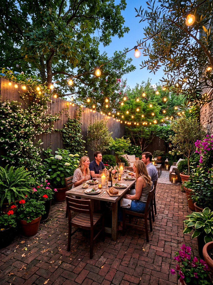 String Light Patio - 30 budget garden ideas