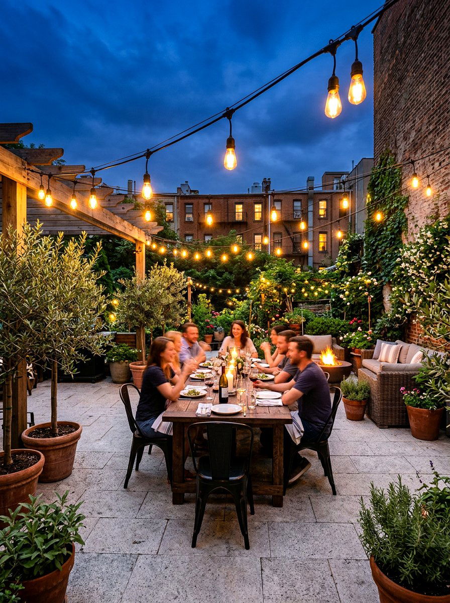 String Light Patio - 30 cozy outdoor lighting ideas