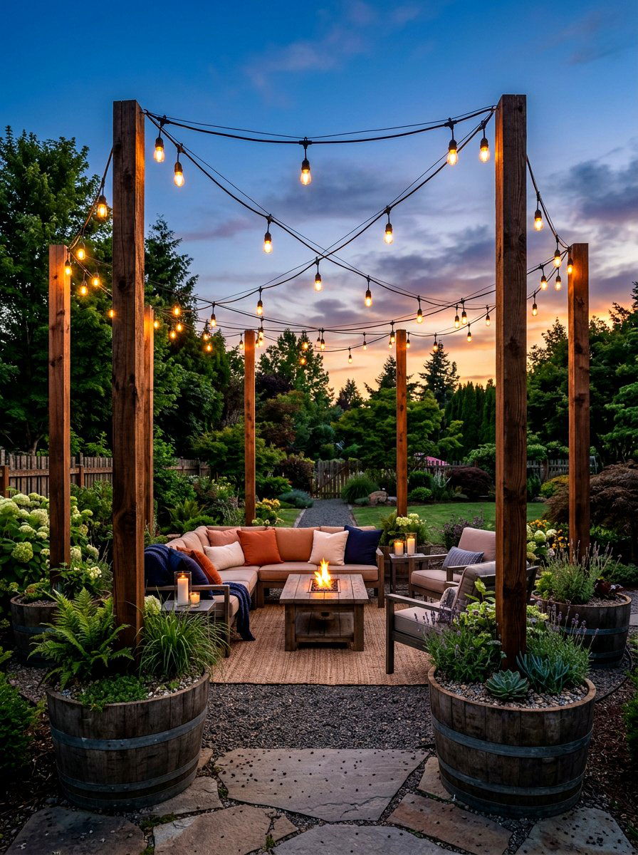 String Light Planters - 30 Pinterest backyard makeover ideas