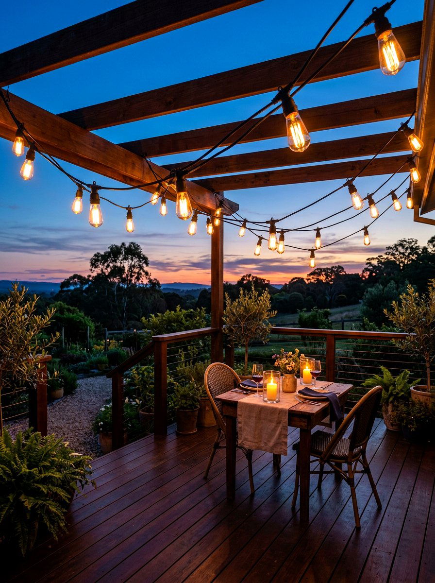 String Lighting Ambiance - 30 backyard patio ideas
