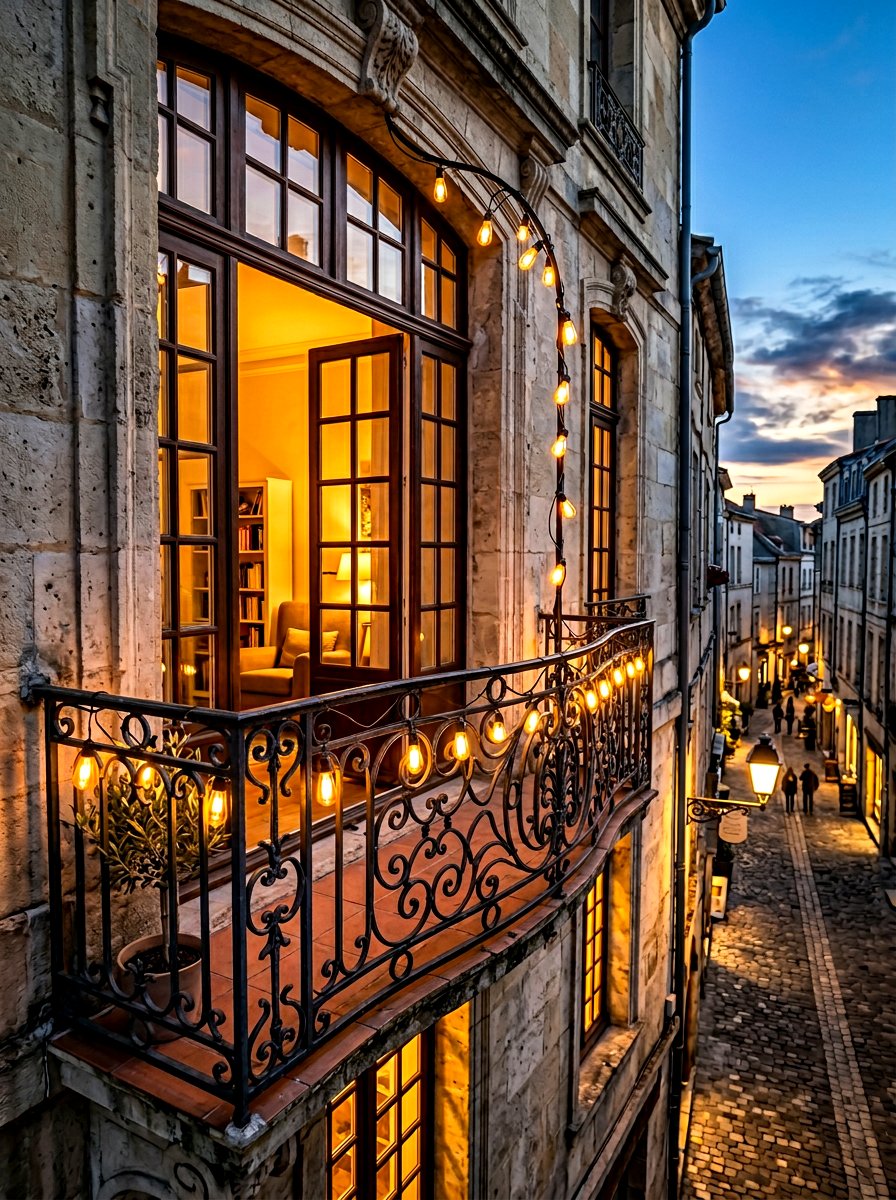 String Lights - 30 Juliet balcony decor ideas
