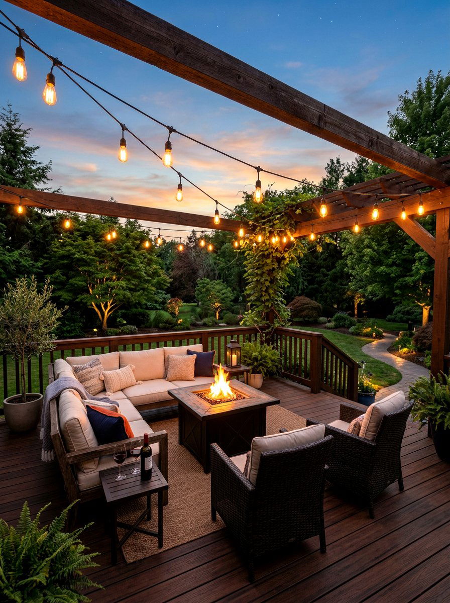 String Lights Hanging - 30 budget deck ideas