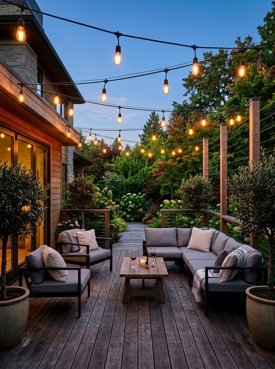 String Lights Over Patio - 30 backyard lighting ideas