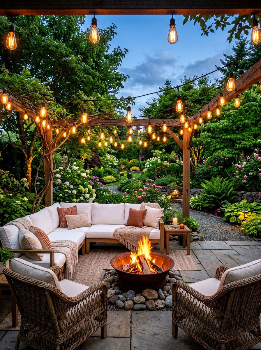 String Lights Over Seating Area - 30 Nancy Meyers patio ideas