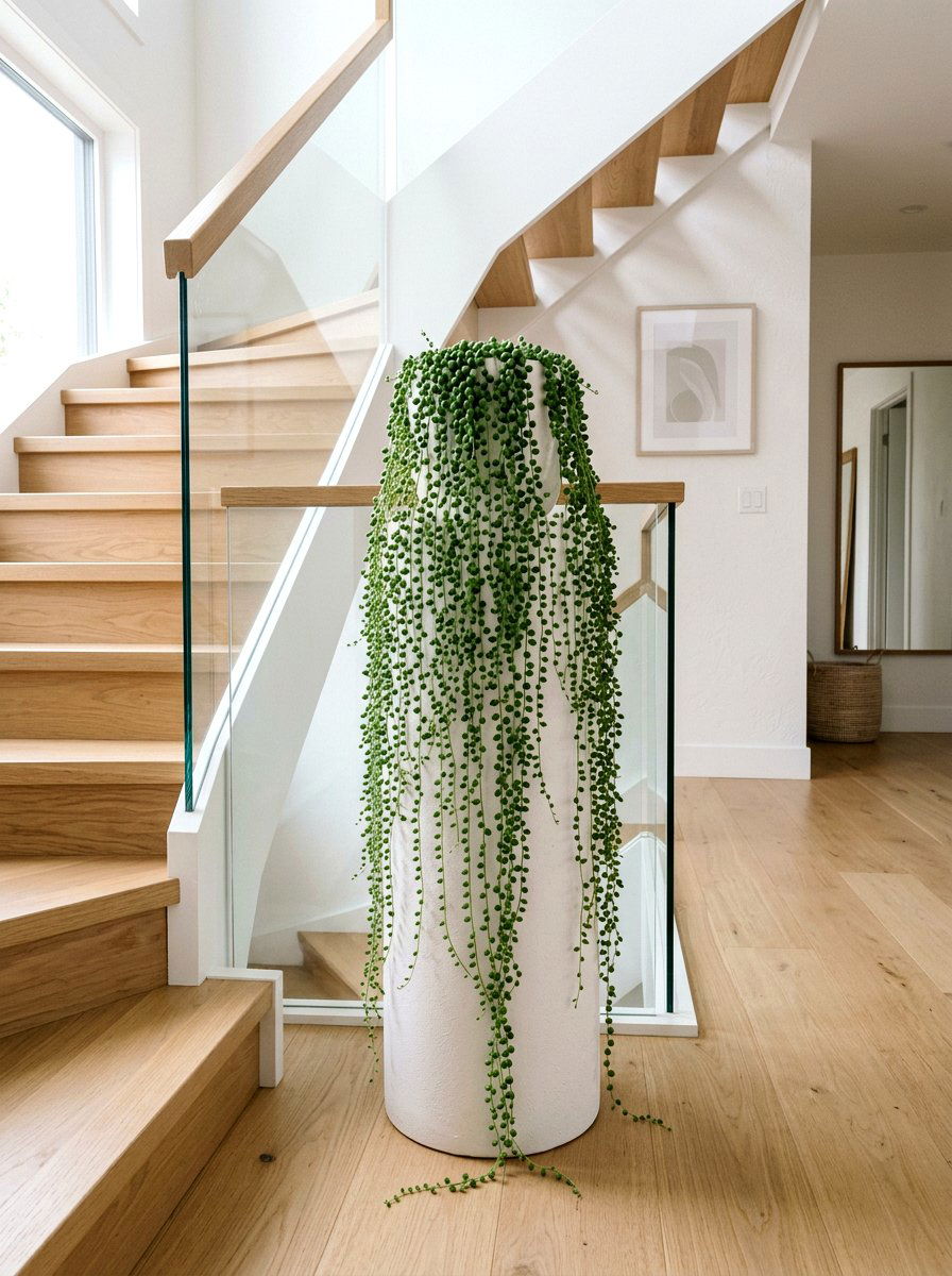 String Of Pearls Display - 30 staircase plant corner ideas