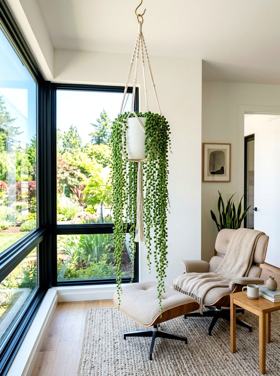 String Of Pearls Hanging Plant - 30 corner plant living room ideas