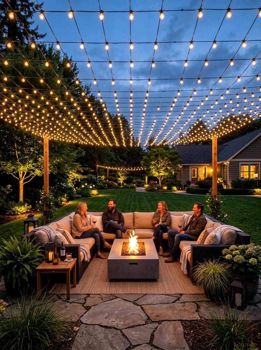 String light canopy - 30 backyard date night ideas