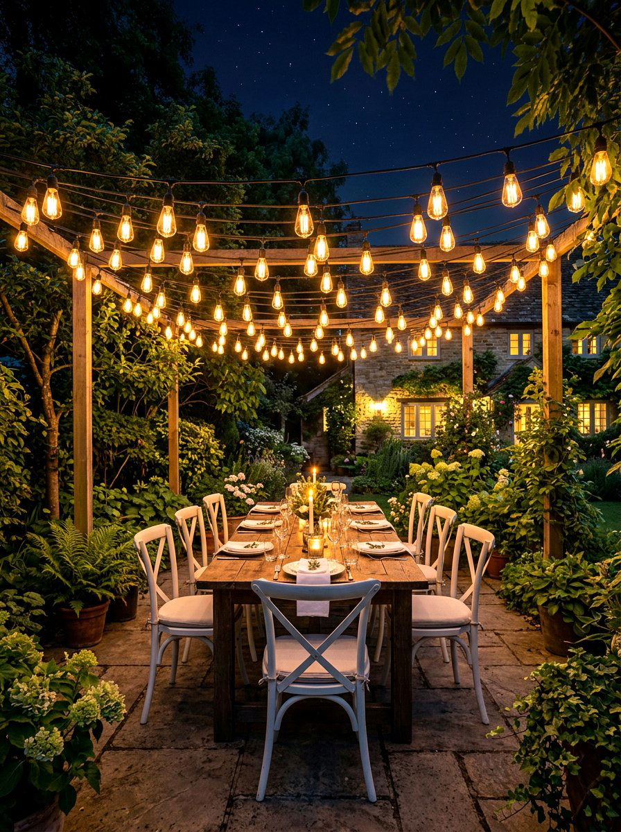 String light canopy - 30 moonlight backyard ideas