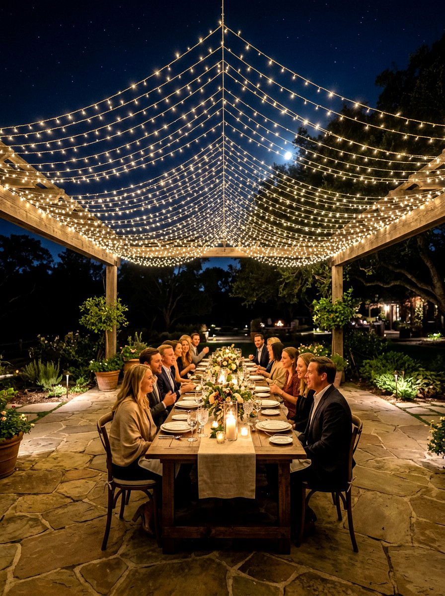 String light canopy - 30 evening patio party ideas