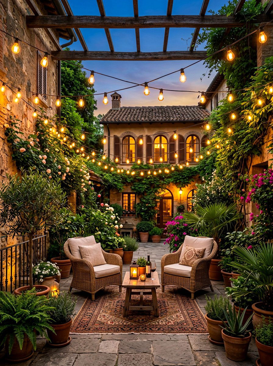 String light courtyard - 30 enclosed courtyard ideas