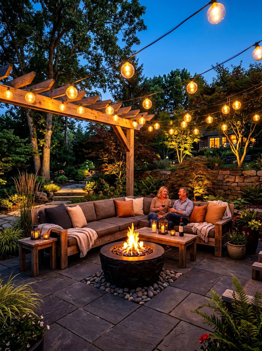 String light evening lounge - 30 small courtyard seating ideas