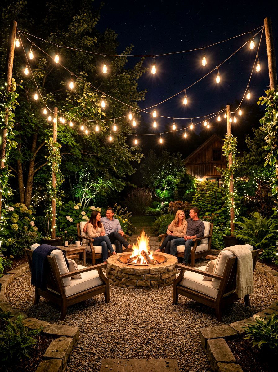 String light fire pit - 30 fire pit lounge ideas
