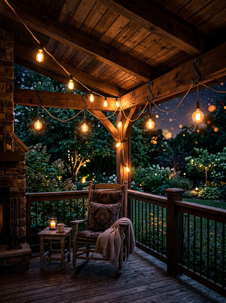 String light hooks - 30 porch corner decor ideas