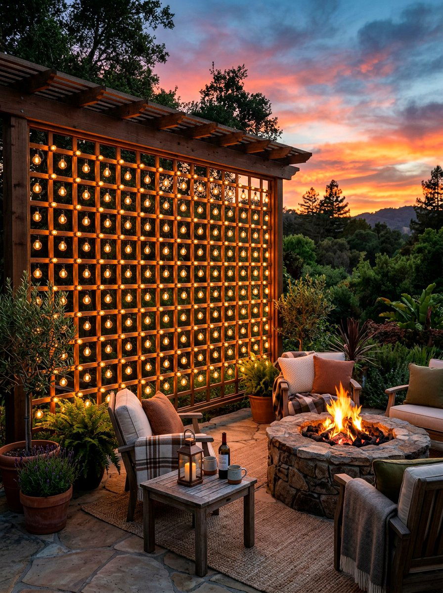 String light lattice - 30 lattice screen patio ideas