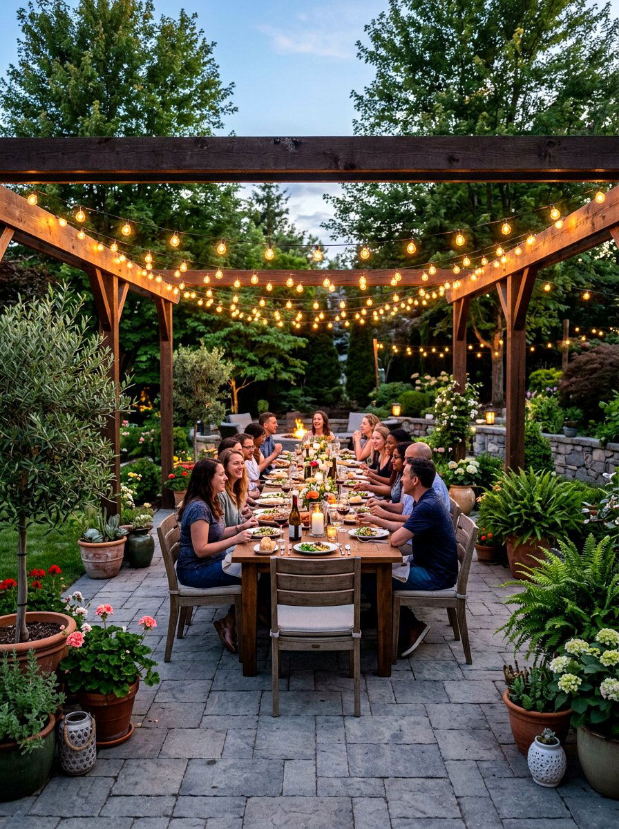 String light patio - 30 backyard oasis ideas