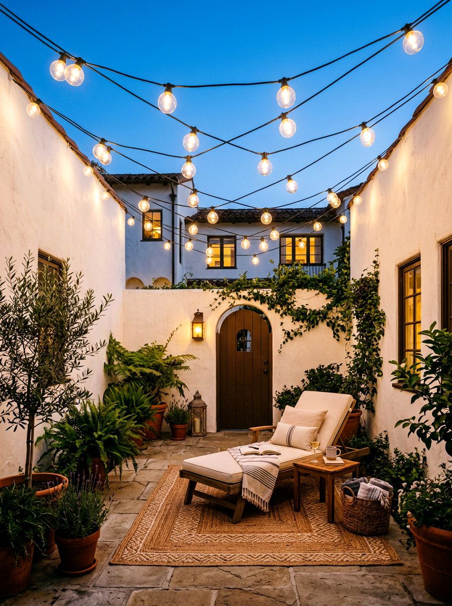 String lighting setup - 30 tiny courtyard garden ideas