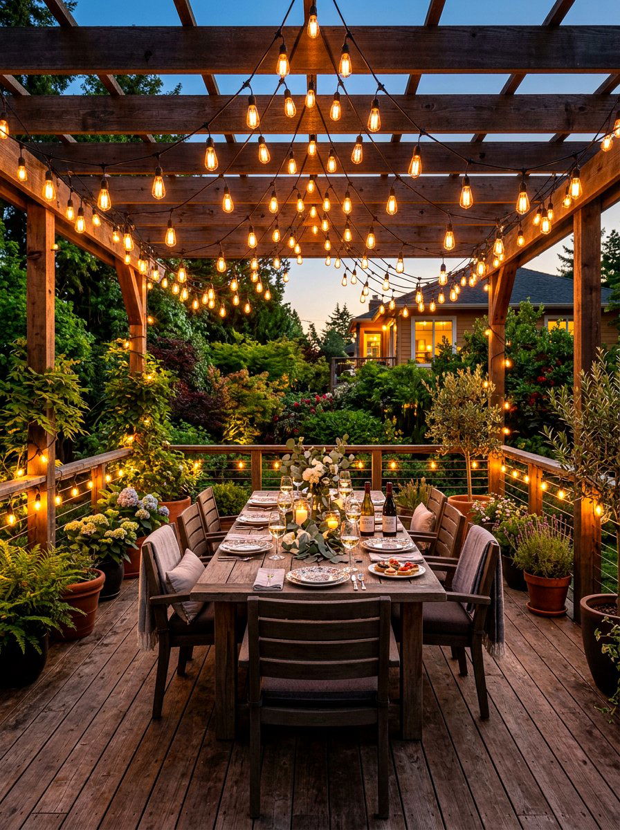 String lights deck - 30 sunset deck decor ideas