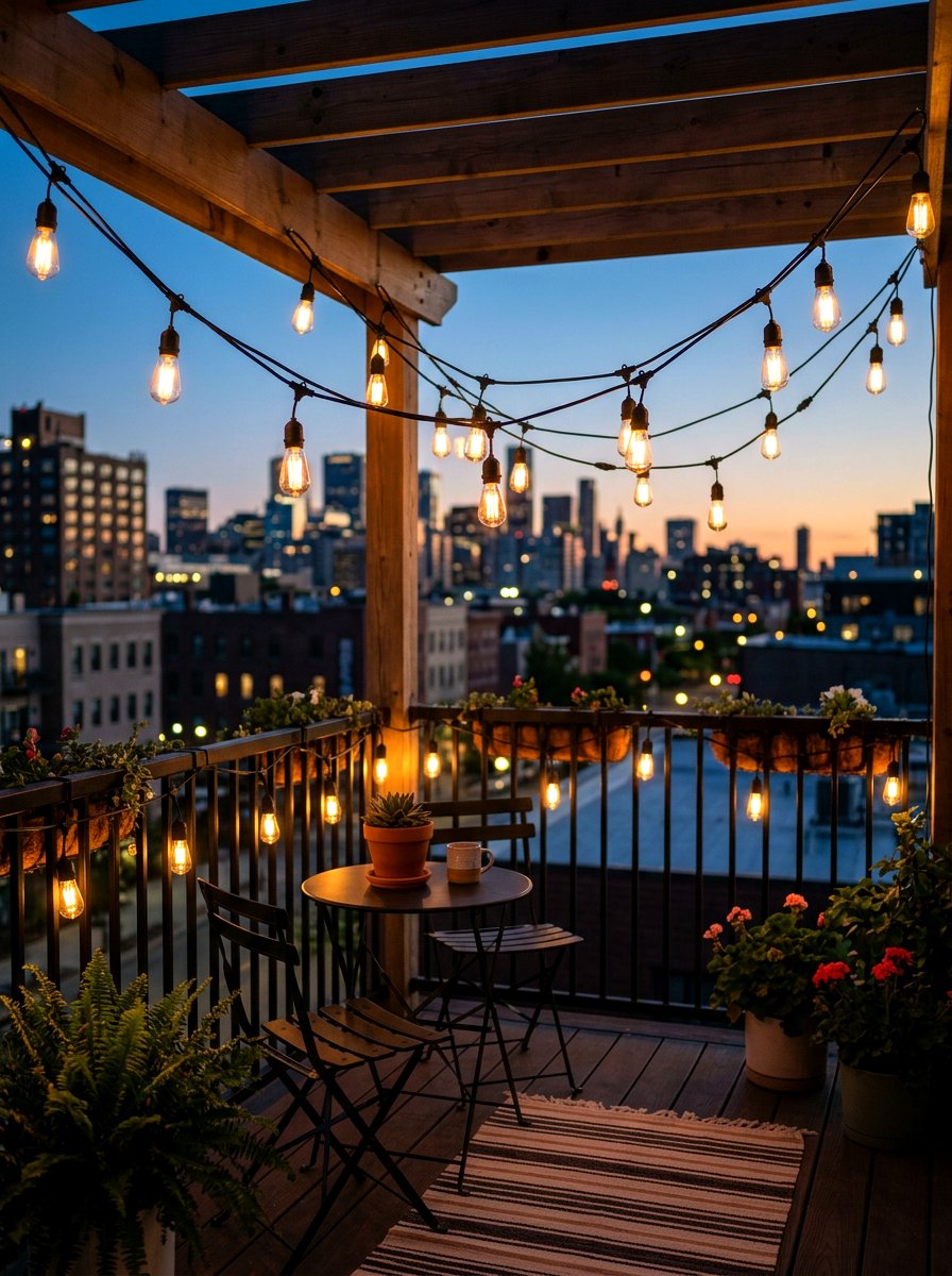 String lights for patio - 30 small patio ideas