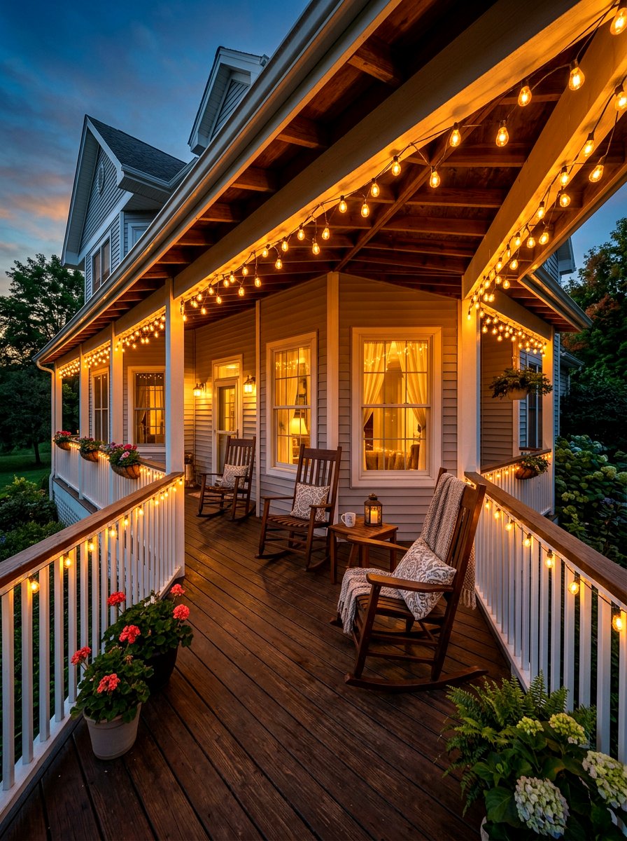 String lights for porch - 30 exterior lighting ideas for front of house