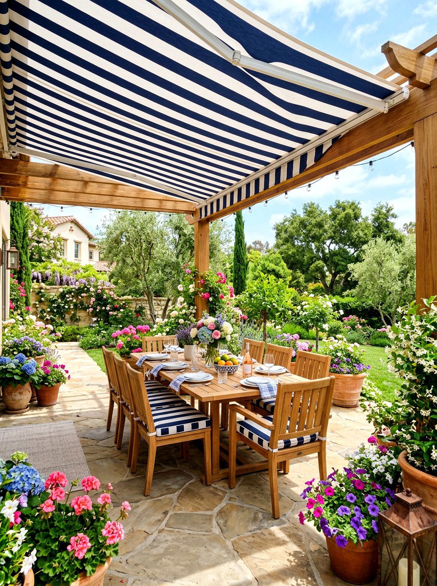 Striped Awning Patio - 30 summer house decor ideas viral