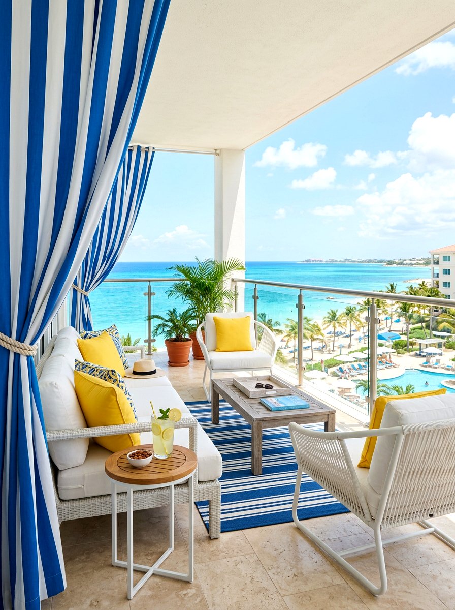 Striped Cabana Style Balcony Curtains - 30 balcony privacy curtain ideas