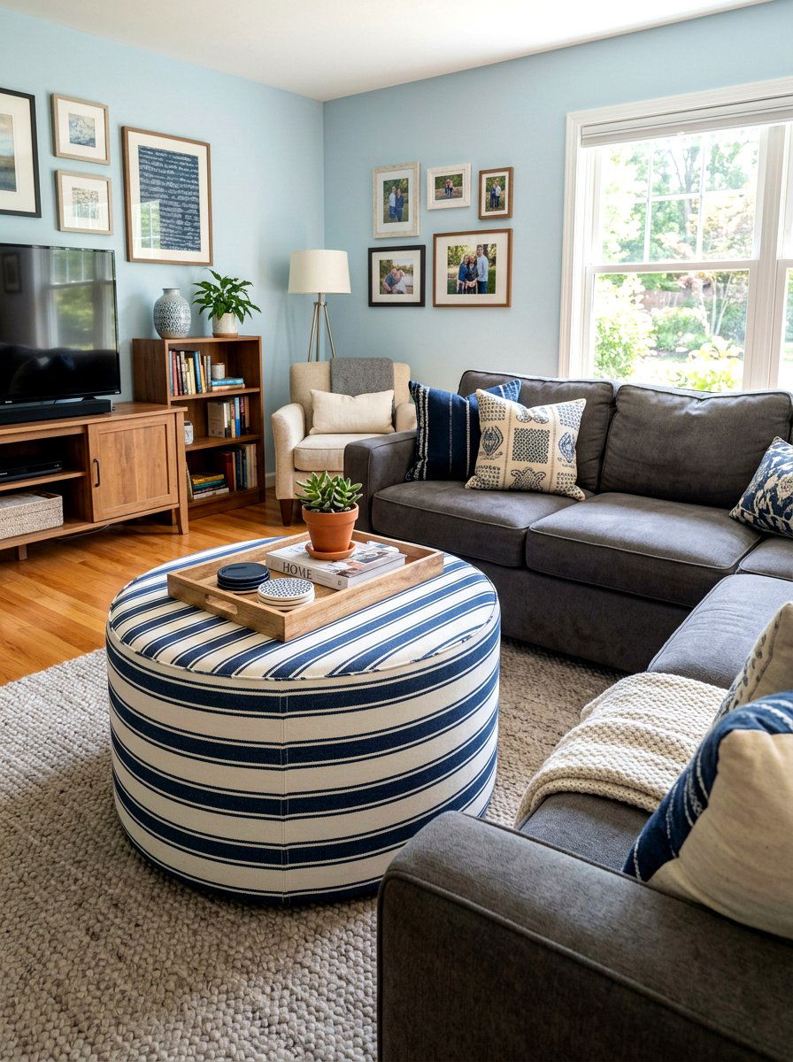 Striped Canvas Accent Table - 30 fabric covered side table ideas