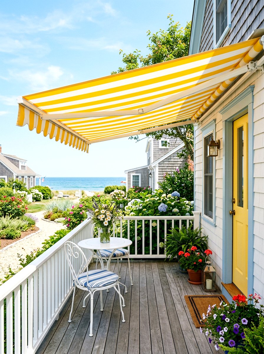 Striped Canvas Awning - 30 porch shade ideas