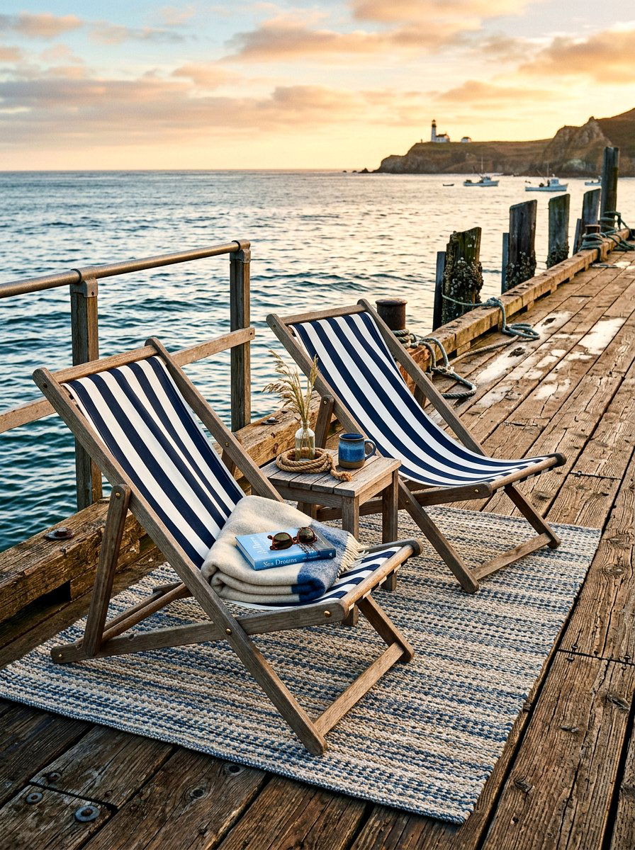 Striped Canvas Deck Chair - 30 sling chair patio ideas