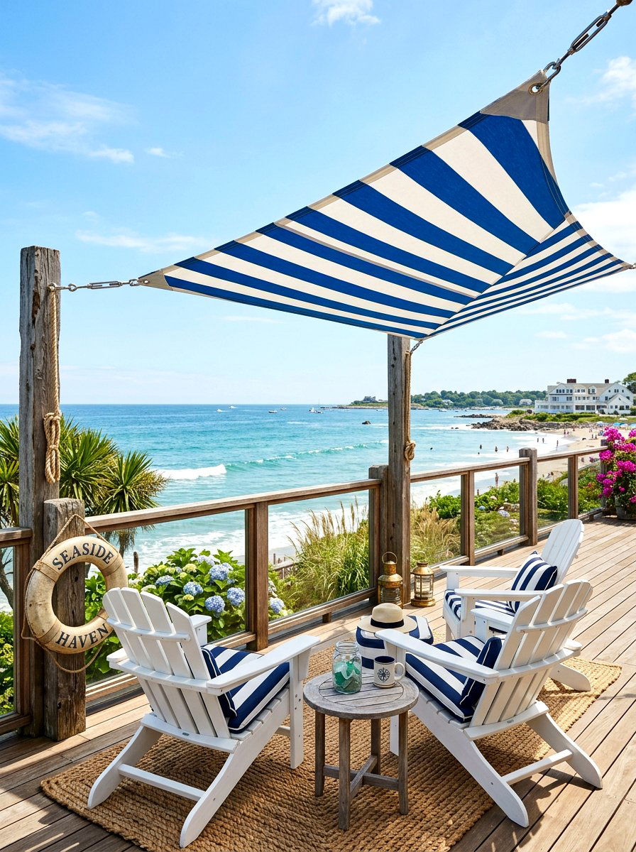 Striped Coastal Shade Sail - 30 shade sail ideas
