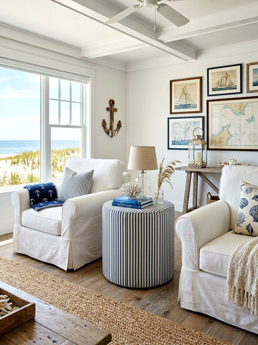 Striped Cotton Side Table - 30 skirted table ideas